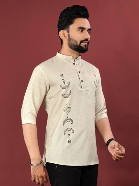 Linen Luxe Look Printed Short Kurta for Office to Ethnic Events Mens Short Kurta