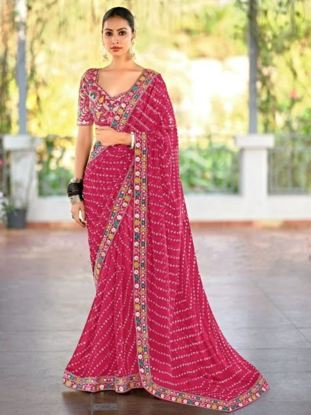 Lisha Luxe Georgette Saree with Vibrant Lace   Heavy Embroidered Blouse Elite Collection Georgette Sarees Wholesale