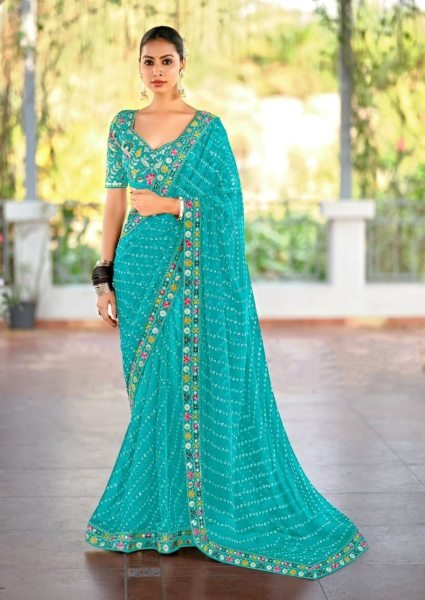Lisha Luxe Georgette Saree with Vibrant Lace   Heavy Embroidered Blouse Elite Collection Designer Wedding Sarees Wholesale
