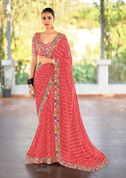 Lisha Luxe Georgette Saree with Vibrant Lace   Heavy Embroidered Blouse Elite Collection Designer Wedding Sarees Wholesale