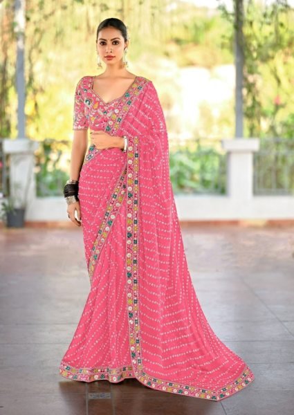 Lisha Luxe Georgette Saree with Vibrant Lace   Heavy Embroidered Blouse Elite Collection Designer Wedding Sarees Wholesale