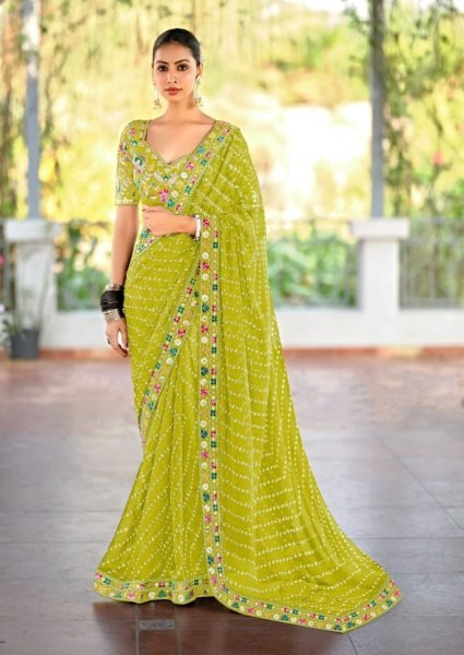 Lisha Luxe Georgette Saree with Vibrant Lace   Heavy Embroidered Blouse Elite Collection Designer Wedding Sarees Wholesale