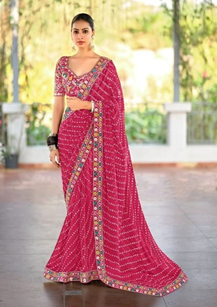 Lisha Luxe Georgette Saree with Vibrant Lace   Heavy Embroidered Blouse Elite Collection Designer Wedding Sarees Wholesale