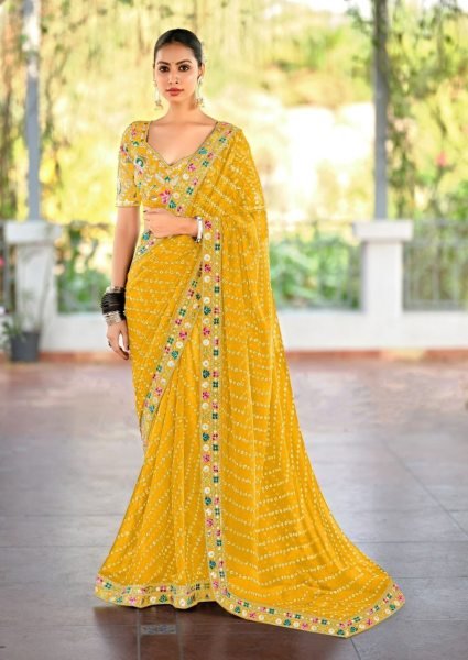 Lisha Luxe Georgette Saree with Vibrant Lace   Heavy Embroidered Blouse Elite Collection Designer Wedding Sarees Wholesale