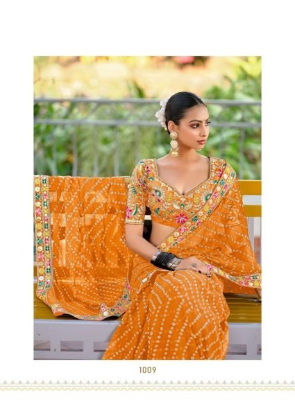 Lisha Luxe Georgette Saree with Vibrant Lace   Heavy Embroidered Blouse Elite Collection Designer Wedding Sarees Wholesale