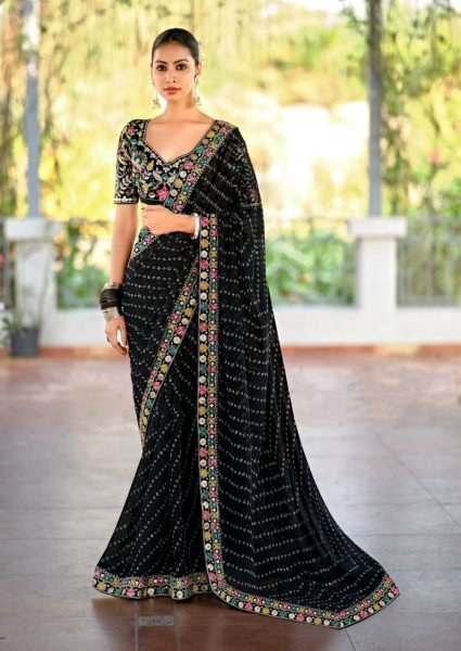 Lisha Luxe Georgette Saree with Vibrant Lace   Heavy Embroidered Blouse Elite Collection Designer Wedding Sarees Wholesale