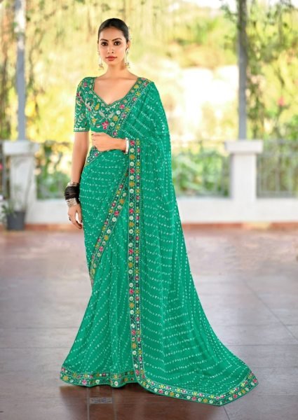 Lisha Luxe Georgette Saree with Vibrant Lace   Heavy Embroidered Blouse Elite Collection Designer Wedding Sarees Wholesale
