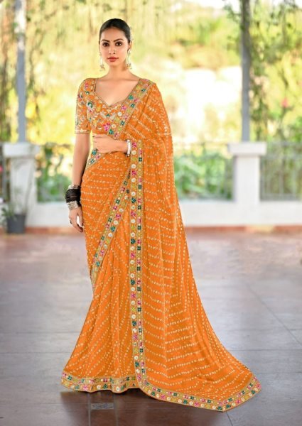 Lisha Luxe Georgette Saree with Vibrant Lace   Heavy Embroidered Blouse Elite Collection Designer Wedding Sarees Wholesale