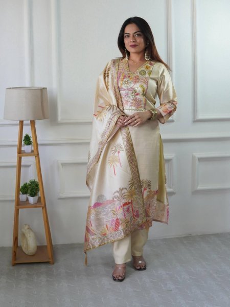 Lively Assam Silk Embroidered Top Pant Set with Digital Print Dupatta for Wholesale buyers  Kurtis