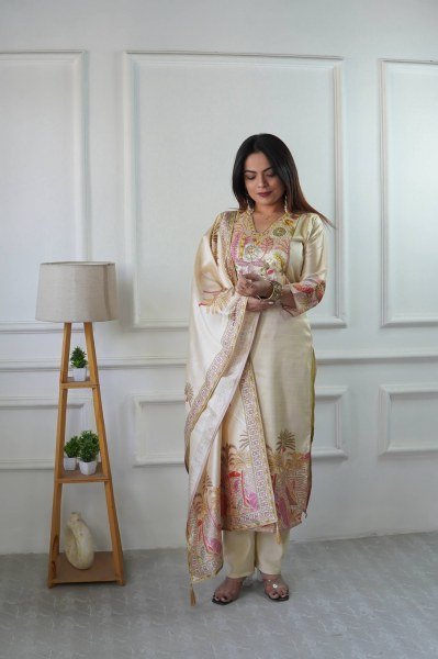 Lively Assam Silk Embroidered Top Pant Set with Digital Print Dupatta for Wholesale buyers  3 Piece Kurti Set