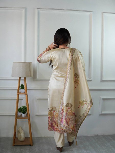 Lively Assam Silk Embroidered Top Pant Set with Digital Print Dupatta for Wholesale buyers  3 Piece Kurti Set