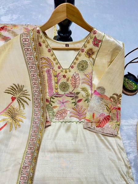 Lively Assam Silk Embroidered Top Pant Set with Digital Print Dupatta for Wholesale buyers  3 Piece Kurti Set