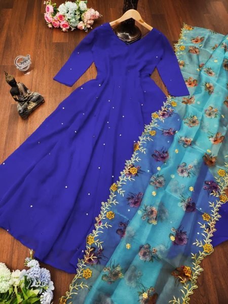 Long Maxi Gown With Embrodery Duppta By Royal export  Kurti With Dupatta Wholesale
