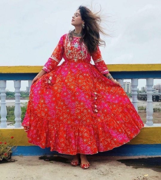 Long Round Cotton Kurti With Hand Work  Anarkali Kurtis 