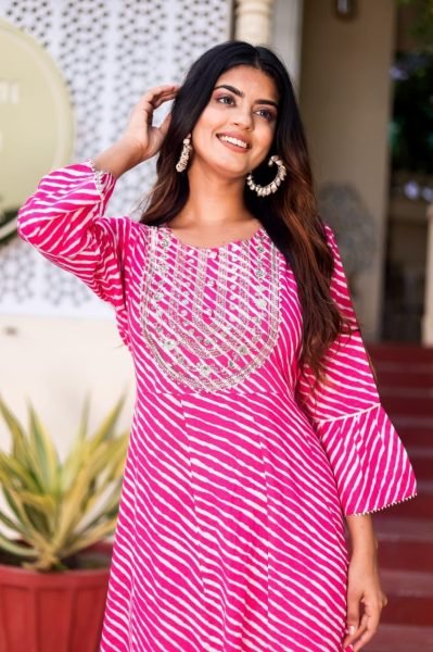 Long Round Cotton Kurti With Hand Work  Anarkali Kurtis 