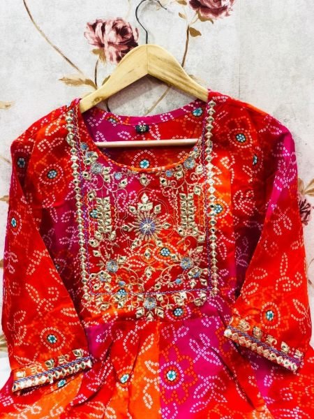 Long Round Cotton Kurti With Hand Work  Anarkali Kurtis 