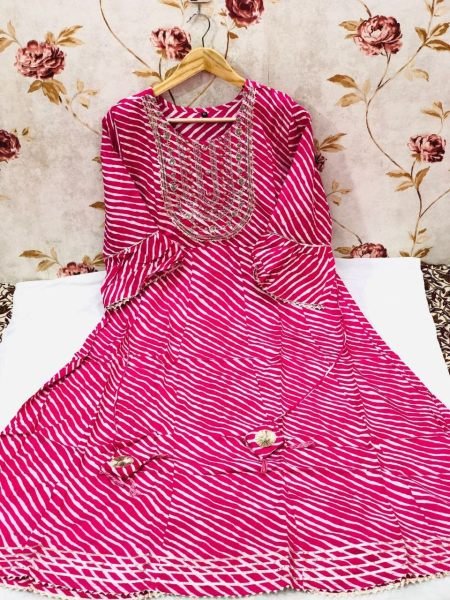 Long Round Cotton Kurti With Hand Work  Anarkali Kurtis 