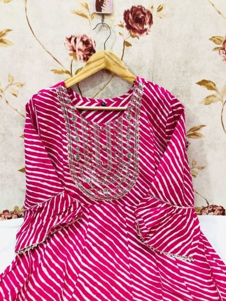 Long Round Cotton Kurti With Hand Work  Anarkali Kurtis 