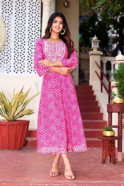 Long Round Cotton Kurti With Hand Work  Anarkali Kurtis 