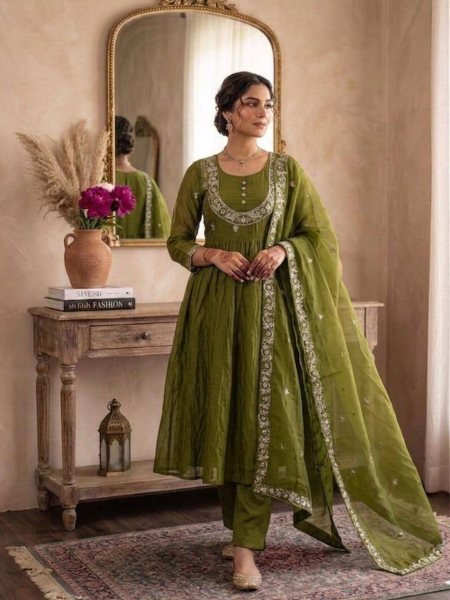 Low Price Olive Green Special Quality Occasions Wear Palazzo Suit With Dupatta For Women Ready To Wear Suit