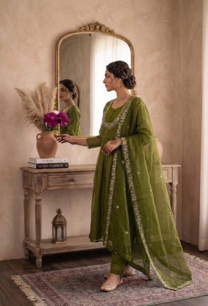 Low Price Olive Green Special Quality Occasions Wear Palazzo Suit With Dupatta For Women Ready To Wear Collection