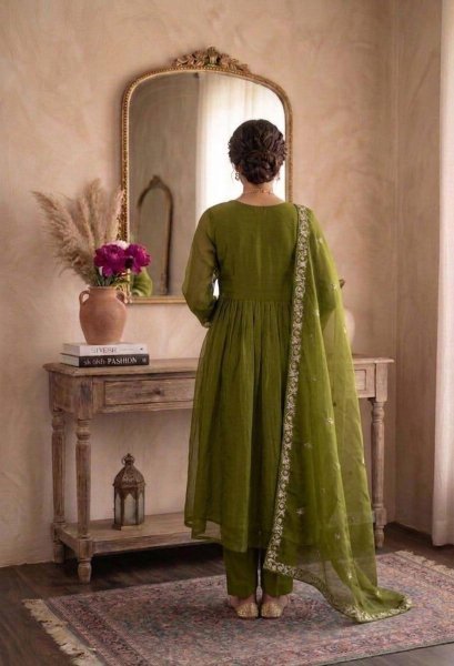 Low Price Olive Green Special Quality Occasions Wear Palazzo Suit With Dupatta For Women Ready To Wear Collection