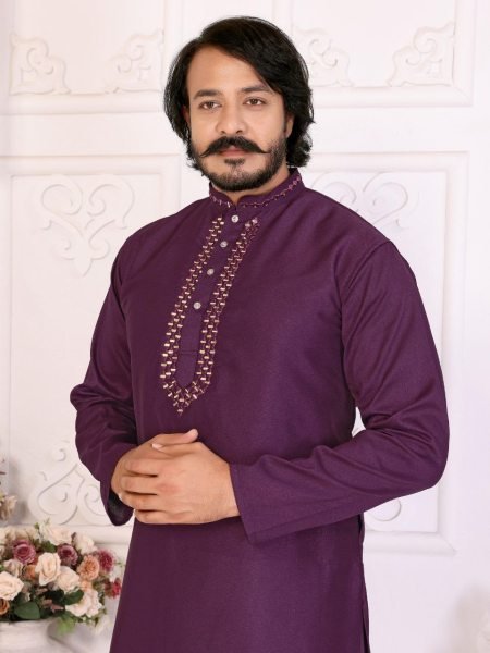 Low Price Purple Men’s Kurta Pyjama Set Elegant Silky Kurta with Soft Cotton Pants for Bulk Buyers  Kurta Pajama Wholesale