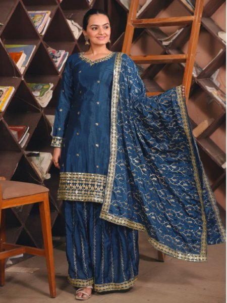 Lustrous Chinon Sequence Embroidered Sharara Outfit for functions Wear Ready To Wear Suit