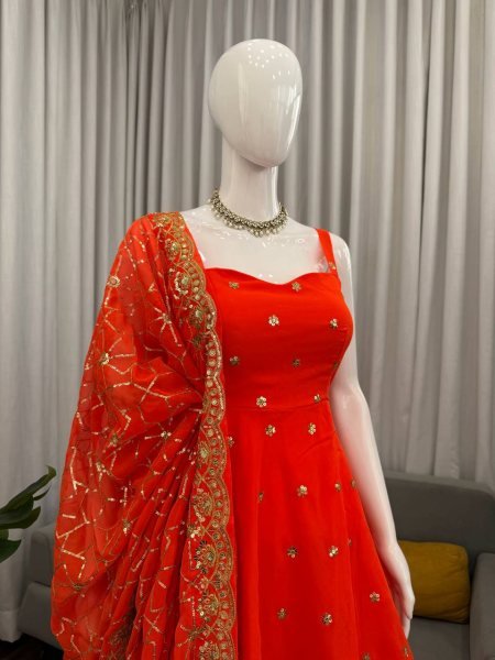 Lustrous touch Faux Georgette Thread   Sequence Work Suit   Plazzo with Dupatta for Function Wear Ready To Wear Collection