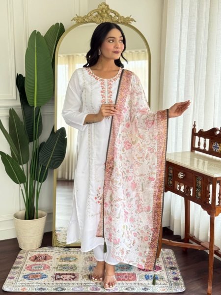 Lustrous touch Rayon Embroidered Kurti Set with Printed Dupatta for Casual   Office Wear 