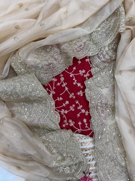 Luxe Gold Organza Saree with Sequins Red Corset Blouse for Grand Celebrations Designer Wedding Sarees Wholesale