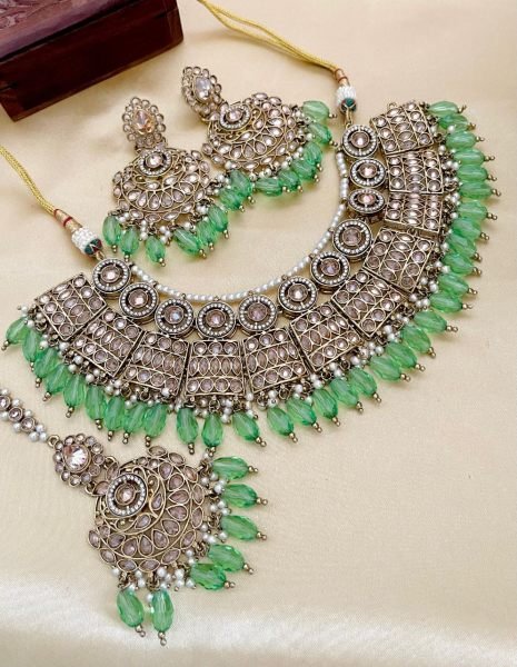 Pakistani Bridal Jewelry Set with Reverse AD &  Pearls Heavy Wedding Look Fashion Accessories Wholesale
