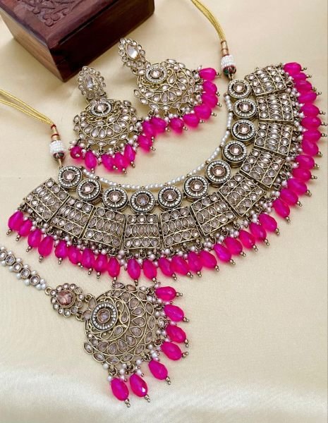 Pakistani Bridal Jewelry Set with Reverse AD &  Pearls Heavy Wedding Look Fashion Accessories Wholesale