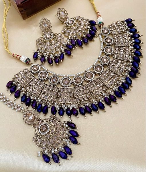 Pakistani Bridal Jewelry Set with Reverse AD &  Pearls Heavy Wedding Look Fashion Accessories Wholesale