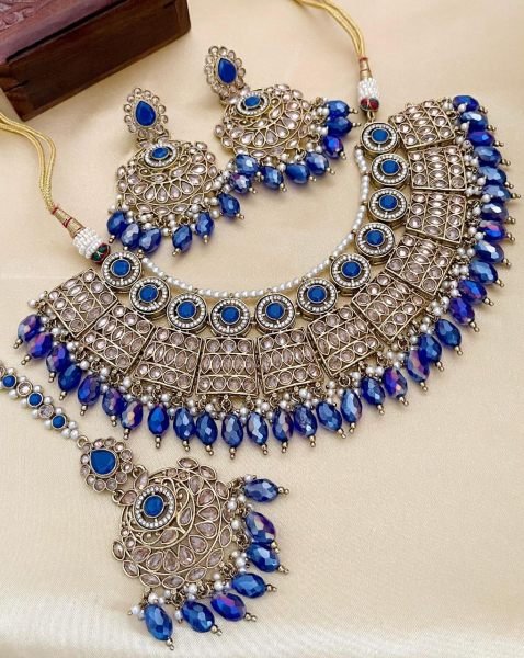 Pakistani Bridal Jewelry Set with Reverse AD &  Pearls Heavy Wedding Look Fashion Accessories Wholesale