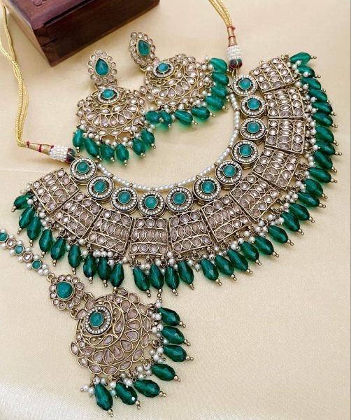 Pakistani Bridal Jewelry Set with Reverse AD &  Pearls Heavy Wedding Look Fashion Accessories Wholesale