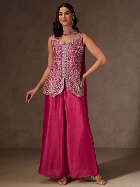 Luxe Heritage Pink Sequence Embroidered Chinon Suit With Dupatta Ready To Wear Suit