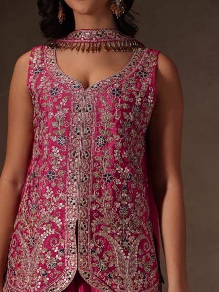 Luxe Heritage Pink Sequence Embroidered Chinon Suit With Dupatta Ready To Wear Collection