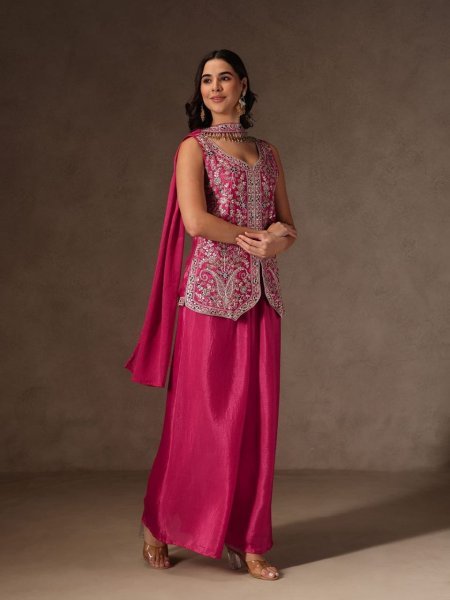 Luxe Heritage Pink Sequence Embroidered Chinon Suit With Dupatta Ready To Wear Collection