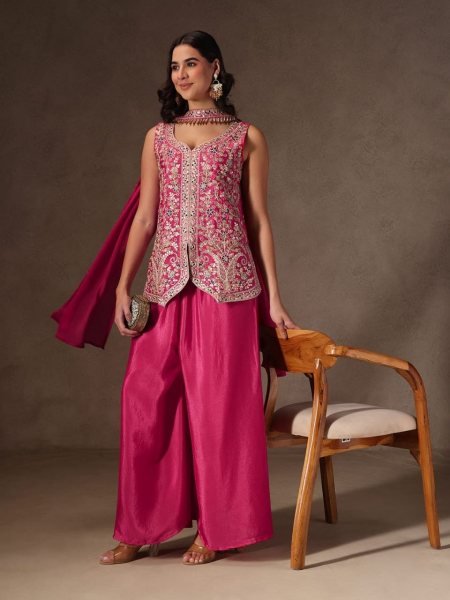 Luxe Heritage Pink Sequence Embroidered Chinon Suit With Dupatta Ready To Wear Collection