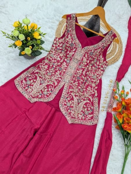Luxe Heritage Pink Sequence Embroidered Chinon Suit With Dupatta Ready To Wear Collection