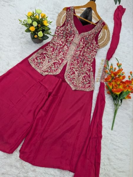Luxe Heritage Pink Sequence Embroidered Chinon Suit With Dupatta Ready To Wear Collection