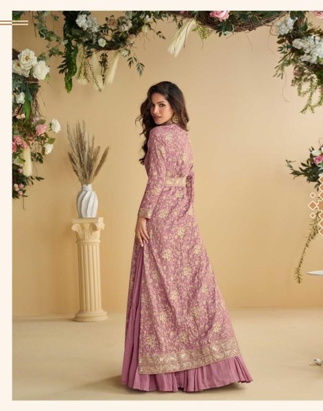 Luxurious Baby Pink Ready to Wear Gown with Shrug and Belt from Tulip Catalog By Sayuri Designer  Anarakali Gown Wholesale