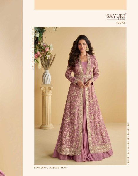 Luxurious Baby Pink Ready to Wear Gown with Shrug and Belt from Tulip Catalog By Sayuri Designer  Anarakali Gown Wholesale