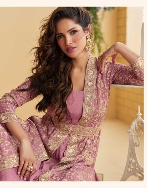 Luxurious Baby Pink Ready to Wear Gown with Shrug and Belt from Tulip Catalog By Sayuri Designer  Anarakali Gown Wholesale