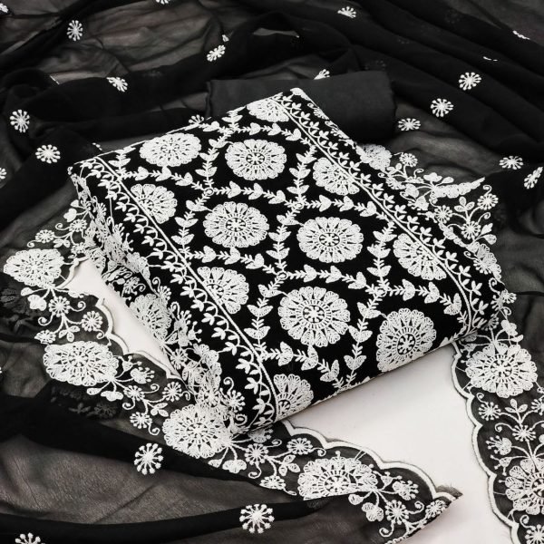 Luxurious Balck Stylish Unstitched Suit for Daily and Casual Wear Color Set Matching Dress Material Wholesale