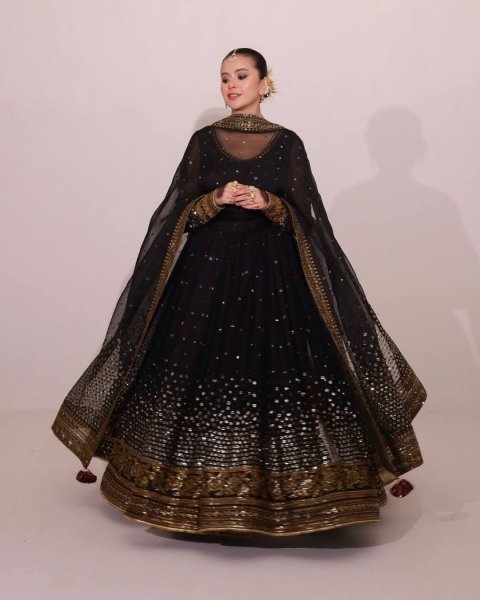 Luxurious Black  Butterfly Net Anarkali And Thread with Sequence Work Dupatta Ready To Wear Suit