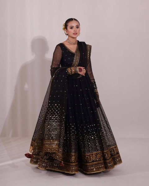 Luxurious Black  Butterfly Net Anarkali And Thread with Sequence Work Dupatta Ready To Wear Collection