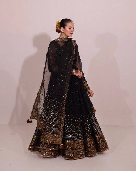 Luxurious Black  Butterfly Net Anarkali And Thread with Sequence Work Dupatta Ready To Wear Collection