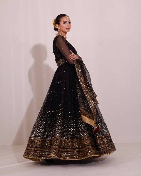 Luxurious Black  Butterfly Net Anarkali And Thread with Sequence Work Dupatta Ready To Wear Collection